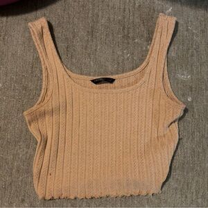 Ribbed Tan Scoop Neck Tank Top - Women